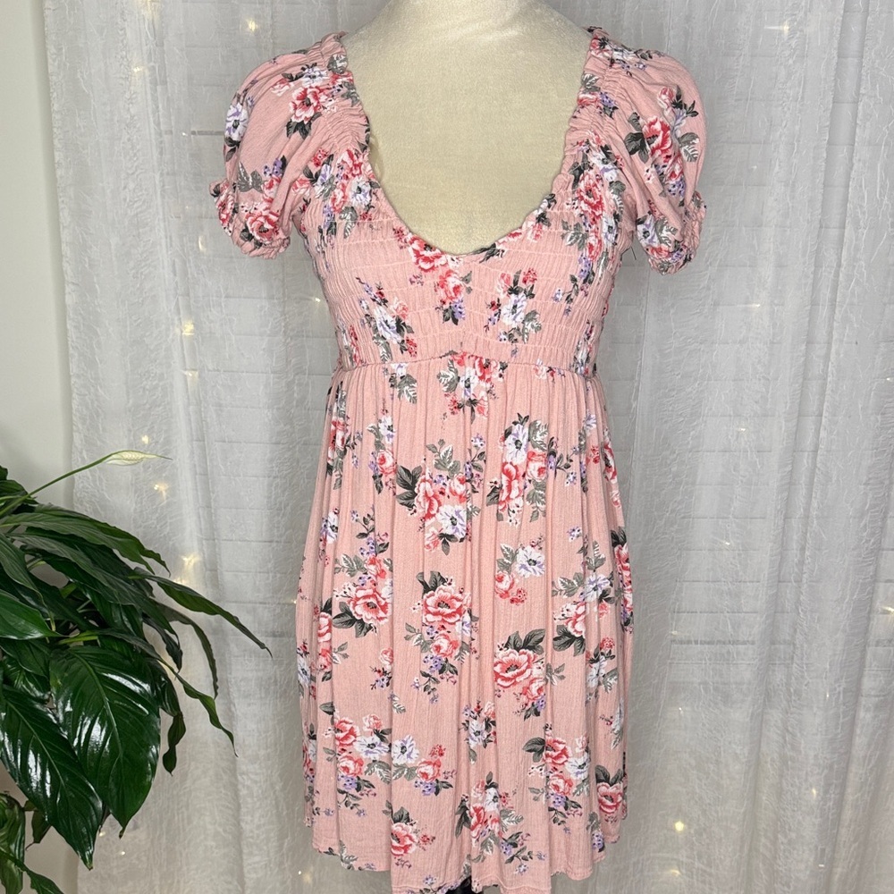 Elegant Floral Puff Sleeve Mini Dress